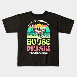 HOUSE MUSIC  - Happy Grooves , Peace Vibes (white/lime/pink) Kids T-Shirt